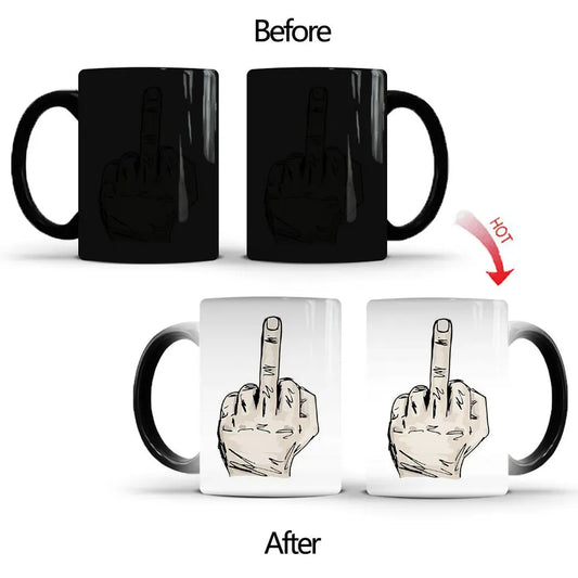 Magic Funny Middle Finger Mug Temperature Colour Changing